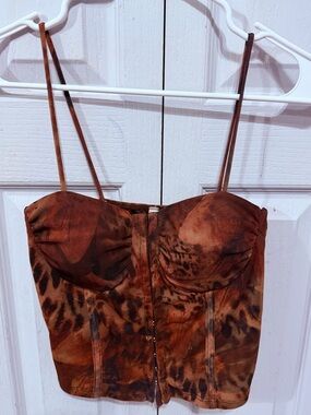 Brown Tie-Dye Bustier Crop Top